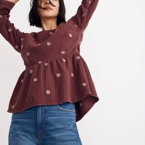 Madewell Embroidered Lightspun Peplum Open-Back Top